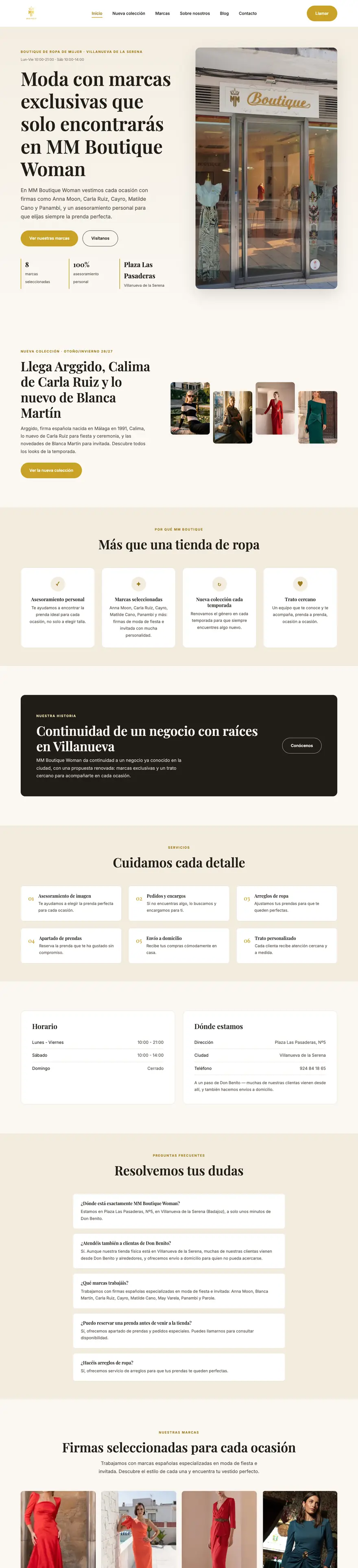 Web de MM Boutique Woman completa, de arriba abajo