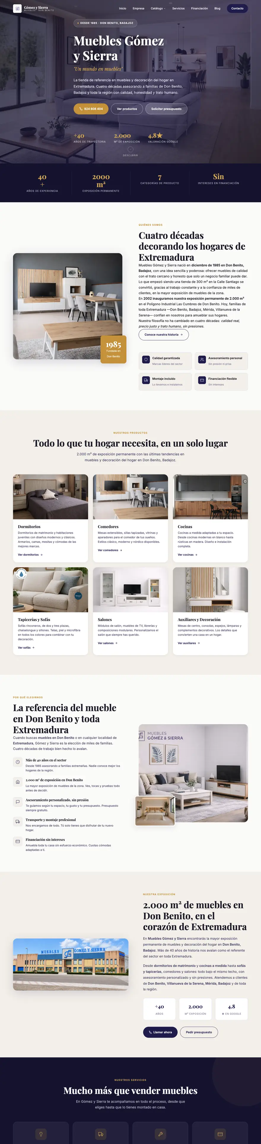 Web de Muebles Gómez y Sierra completa, de arriba abajo