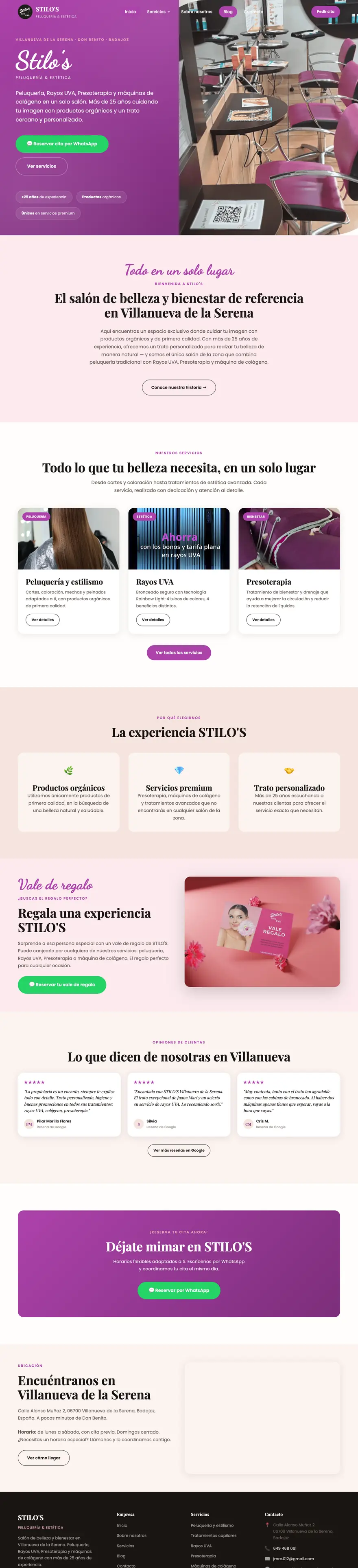 Web de Peluquería Stilo's completa, de arriba abajo