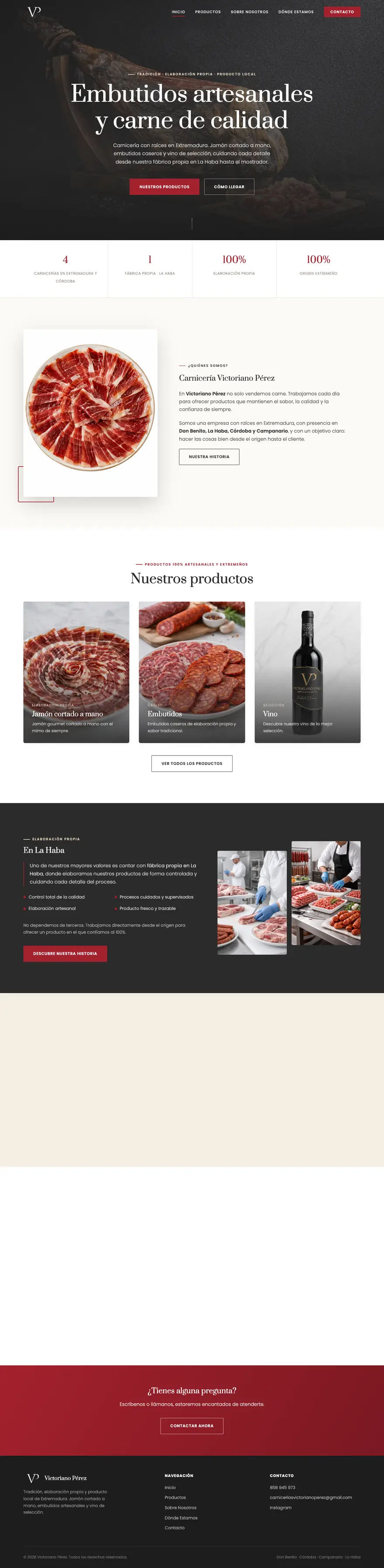 Web de Carnicería Victoriano Pérez completa, de arriba abajo